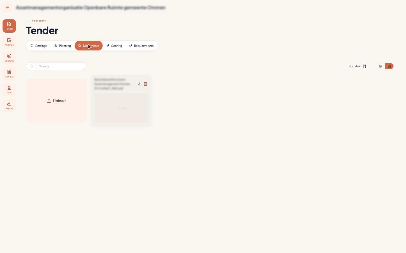 Document upload interface — drag and drop PDF, Word, and image files into TenderTools