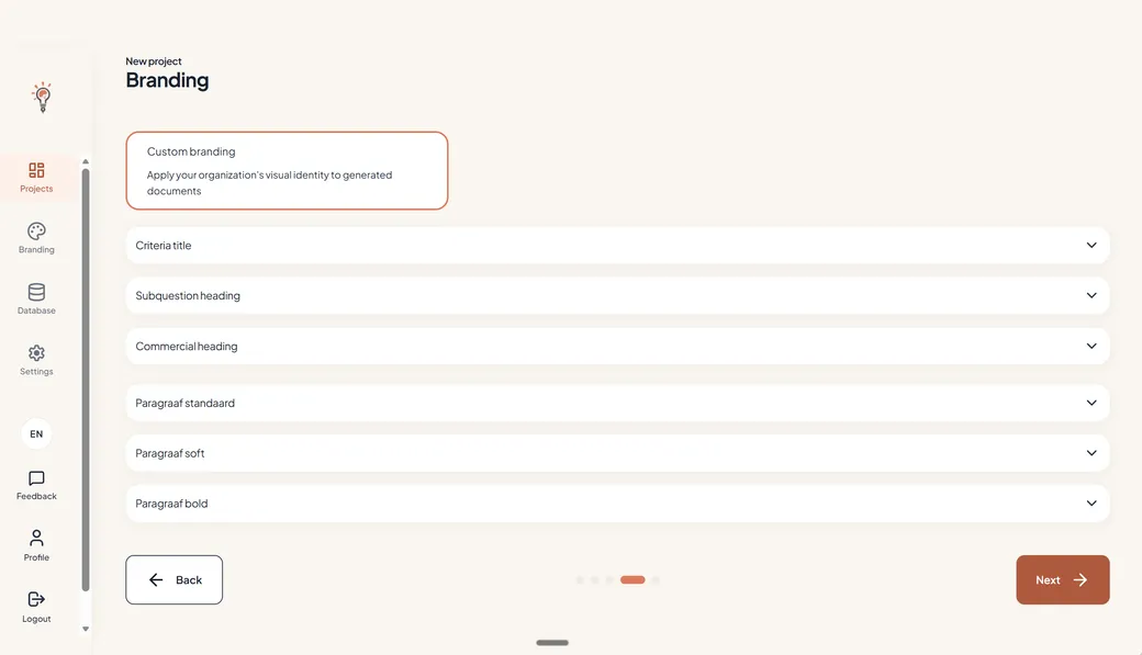 Branding settings for the generated documents