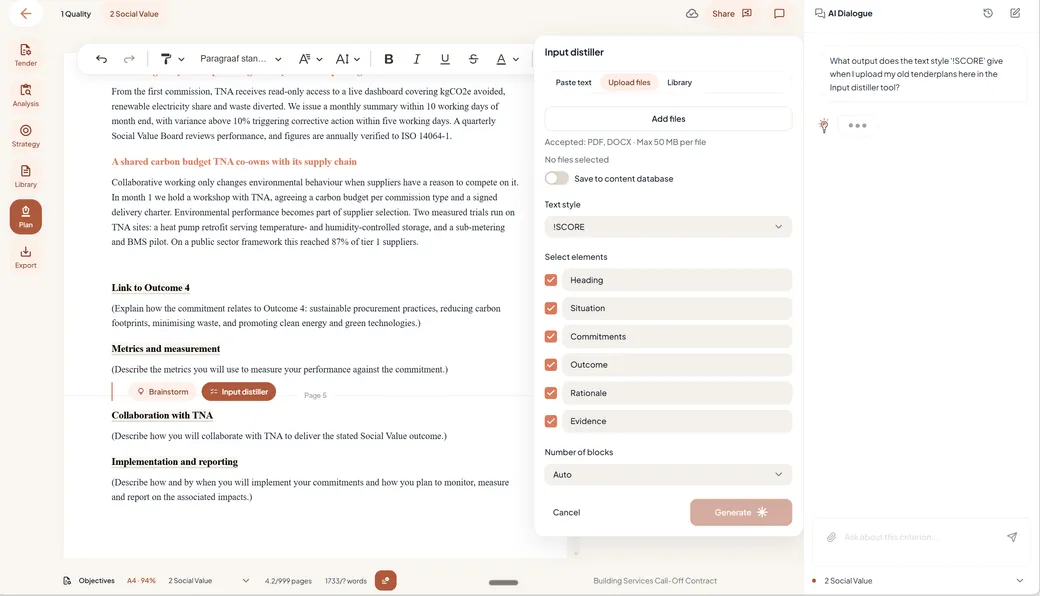 Distilling pasted or uploaded input into plan blocks
