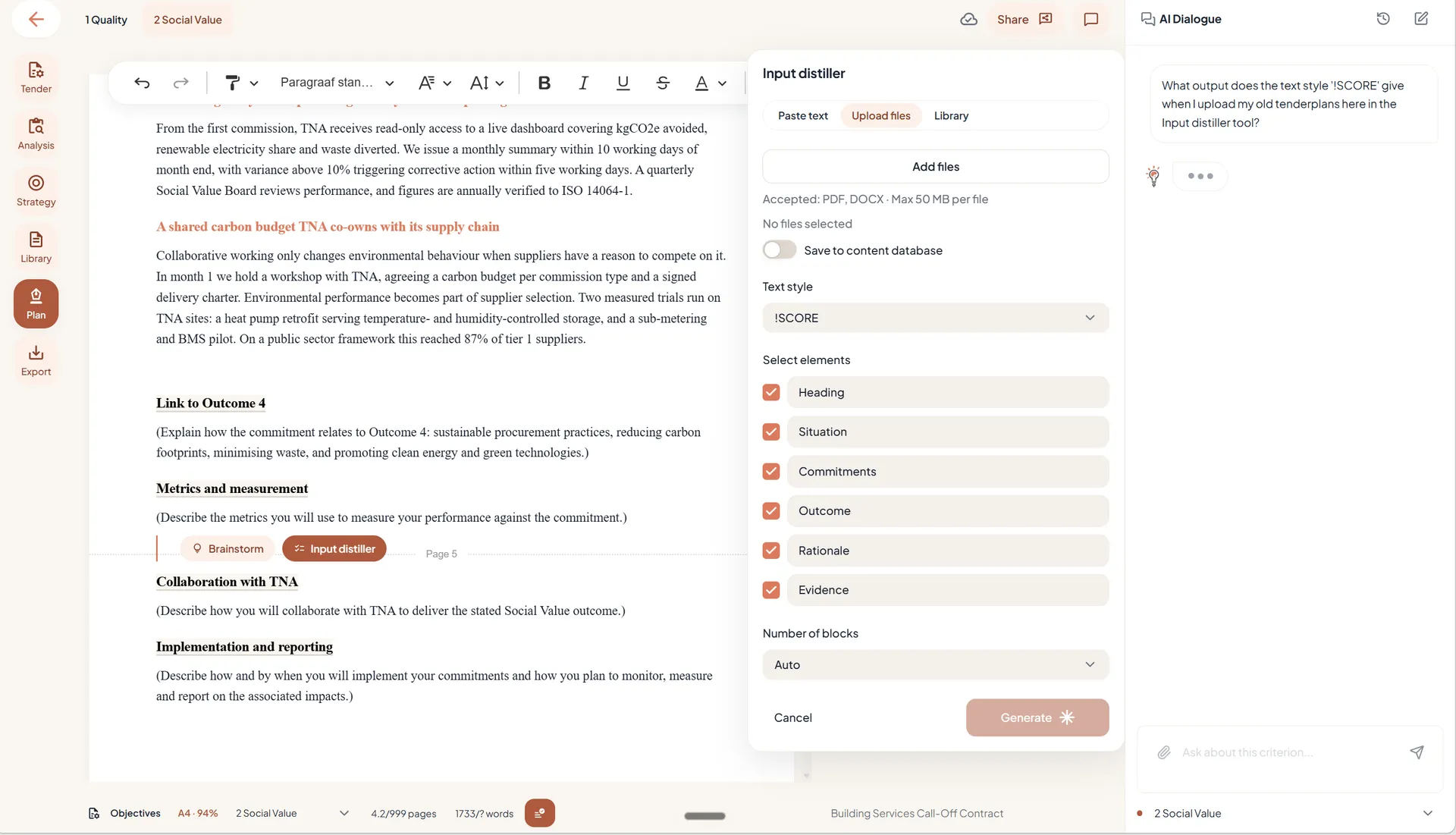 Geplakte of geüploade input destilleren naar planblokken