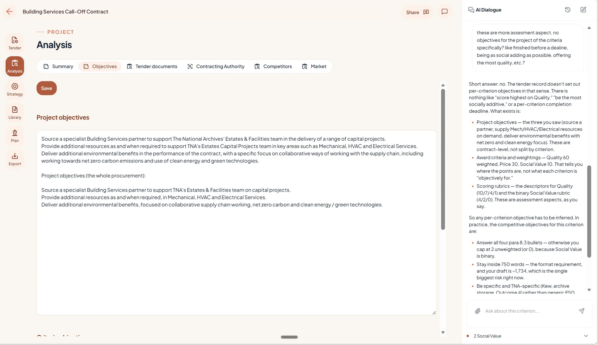 Projectdoelen met de doelstellingen van de opdrachtgever en de gunningscriteria